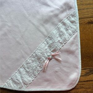 Vintage Baby Dior Pink Baby Blanket with white trim w/lace detail - made in USA
